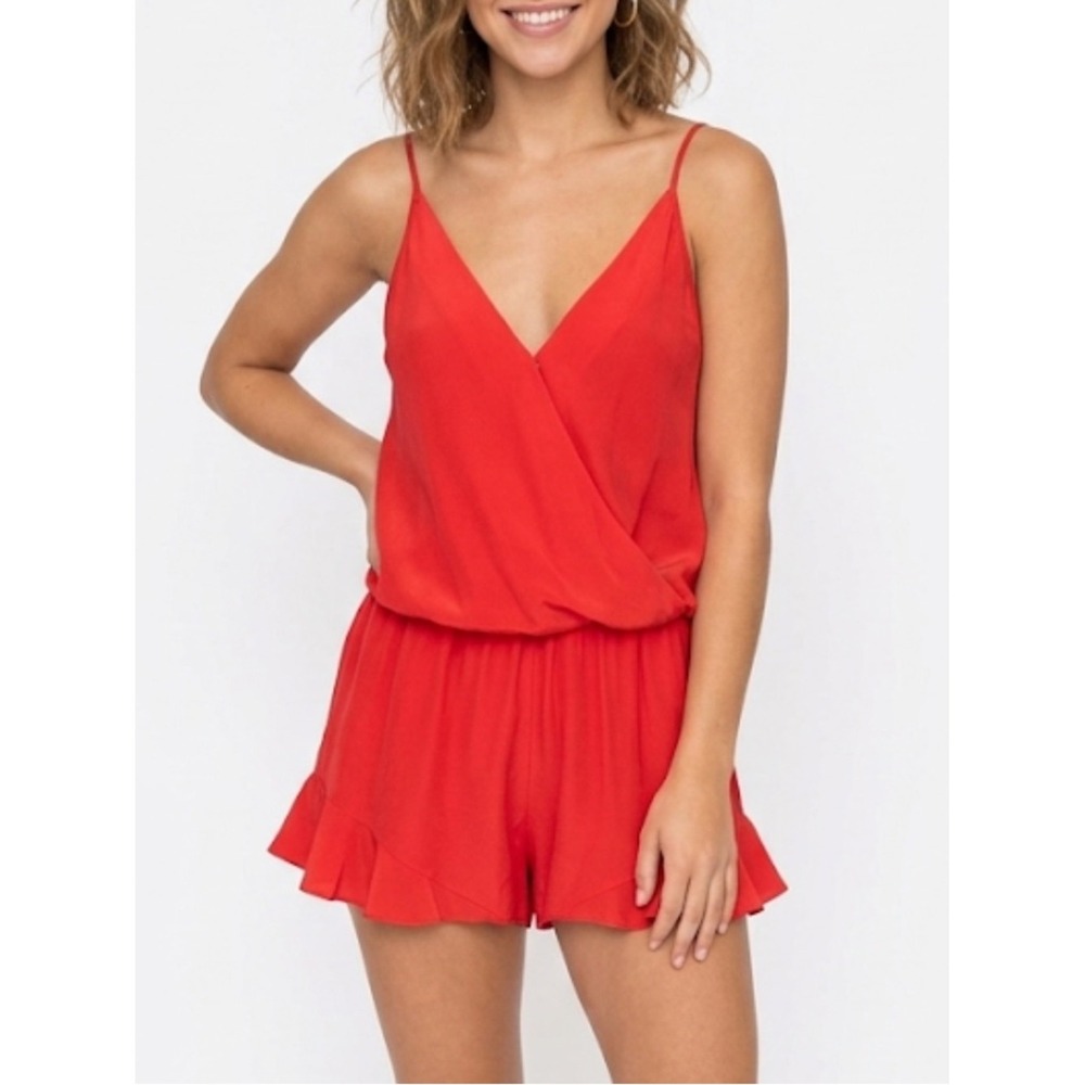 AMANDA UPRICHARD Size Small Red Silk Surplice Shorts Romper Festival Party Girly